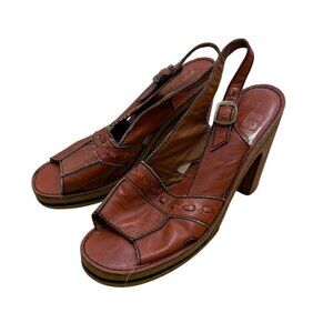 Vintage 70s Brazilian Latinas Platform Clog Sandals Leather Slingback Brown